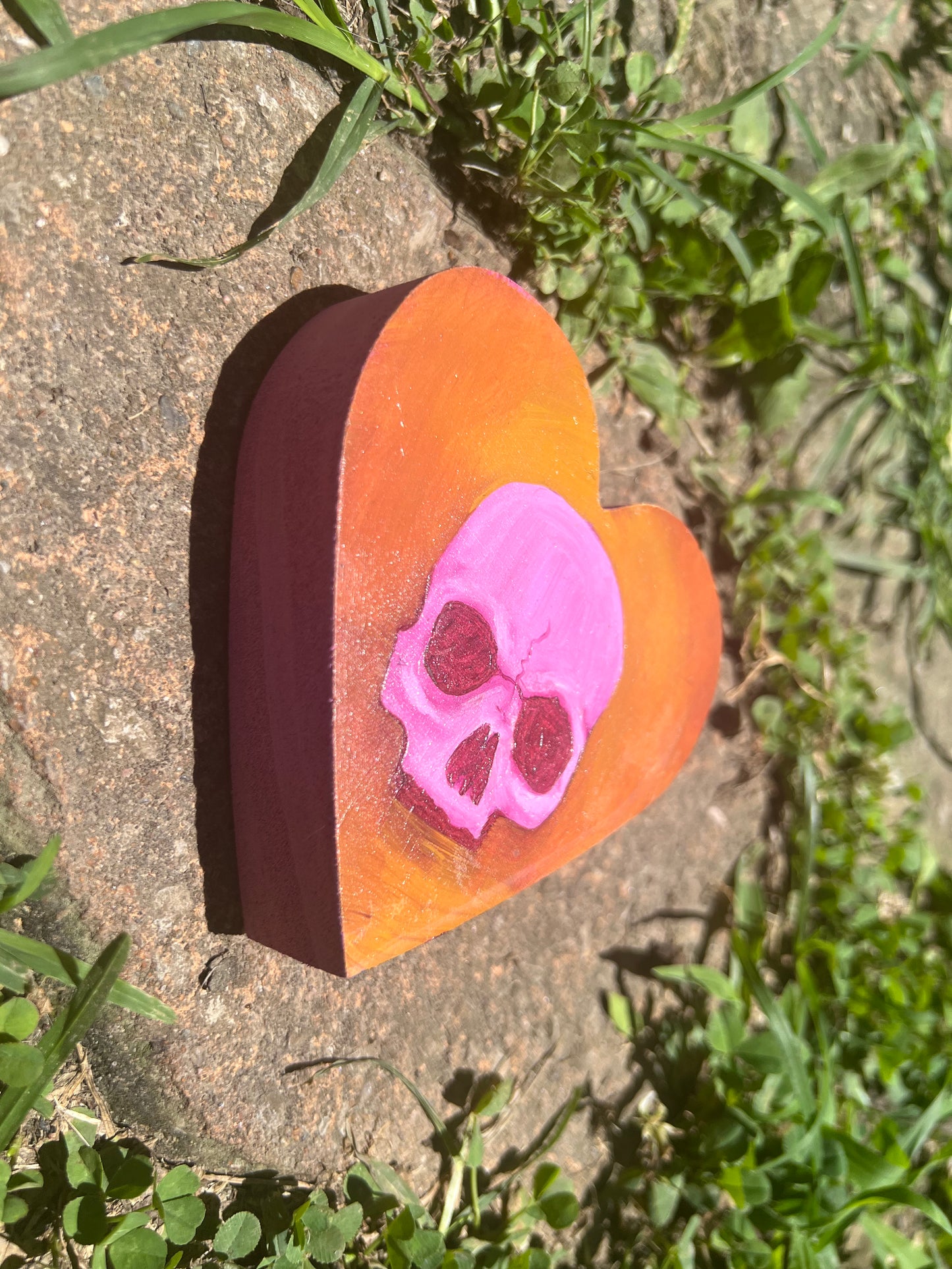 Pink Skull on Orange Heart