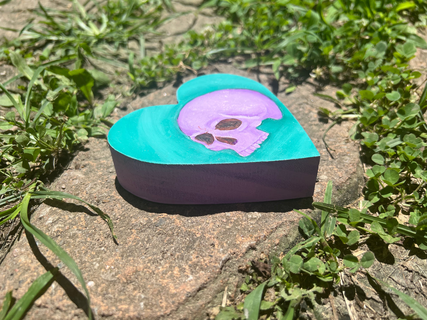 Lavender Skull on Teal Heart