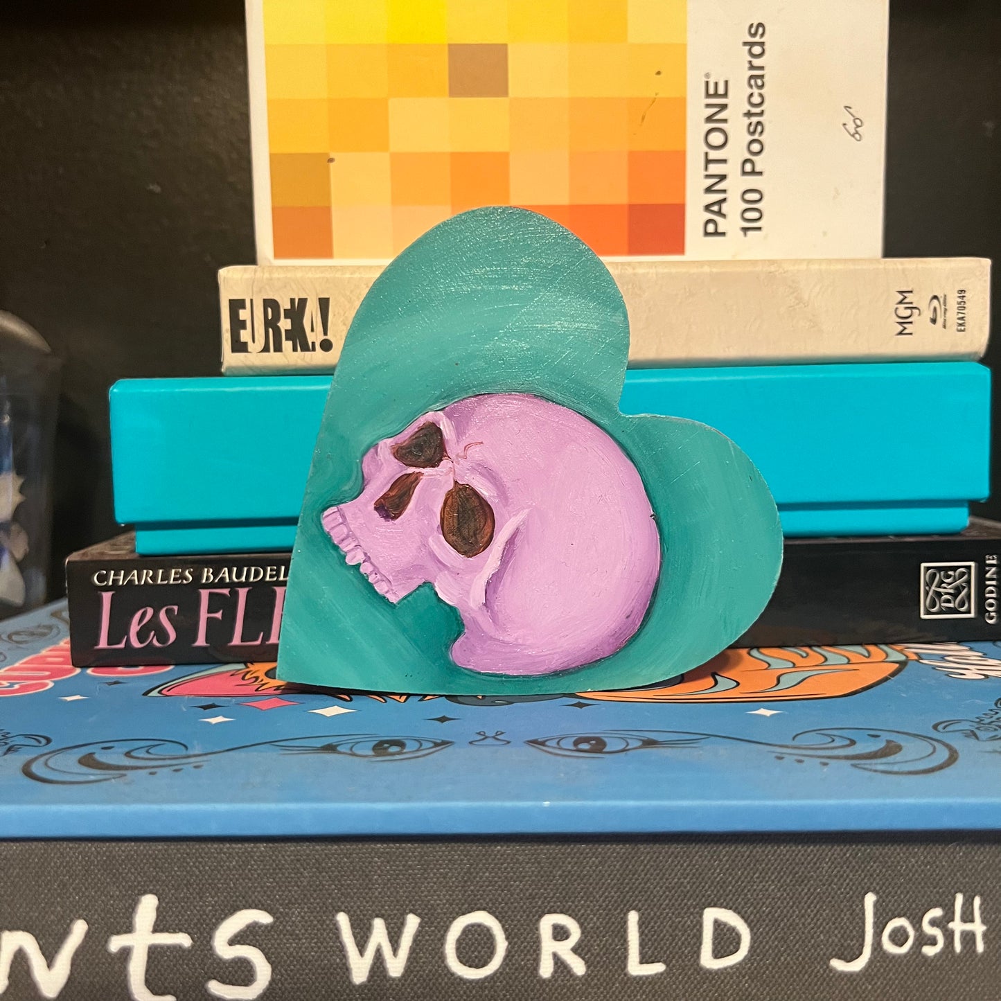 Lavender Skull on Teal Heart