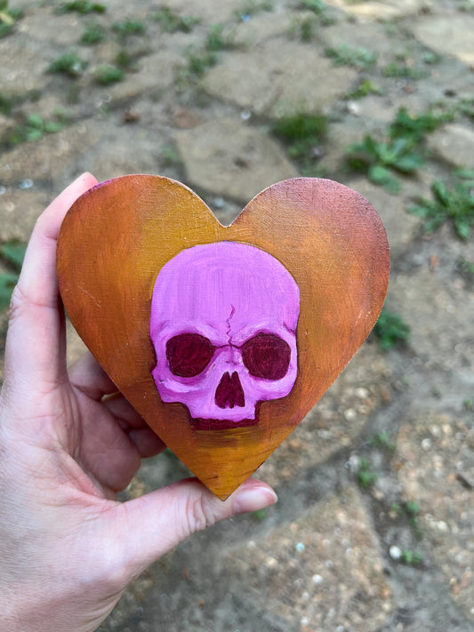 Pink Skull on Orange Heart