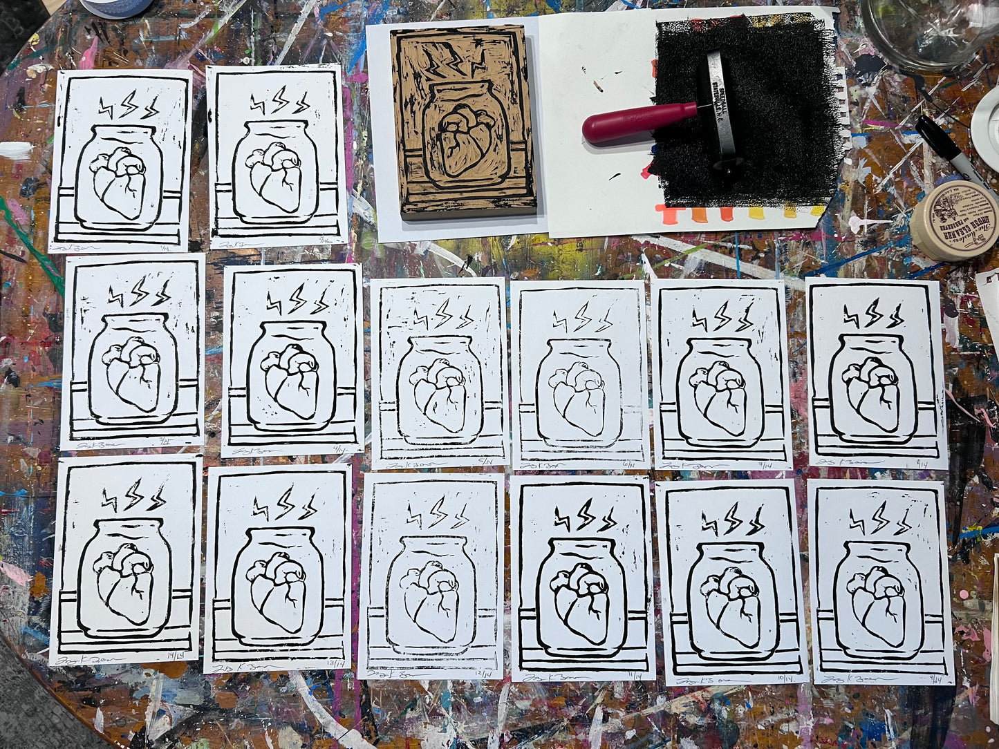 Heart In A Jar (block print)