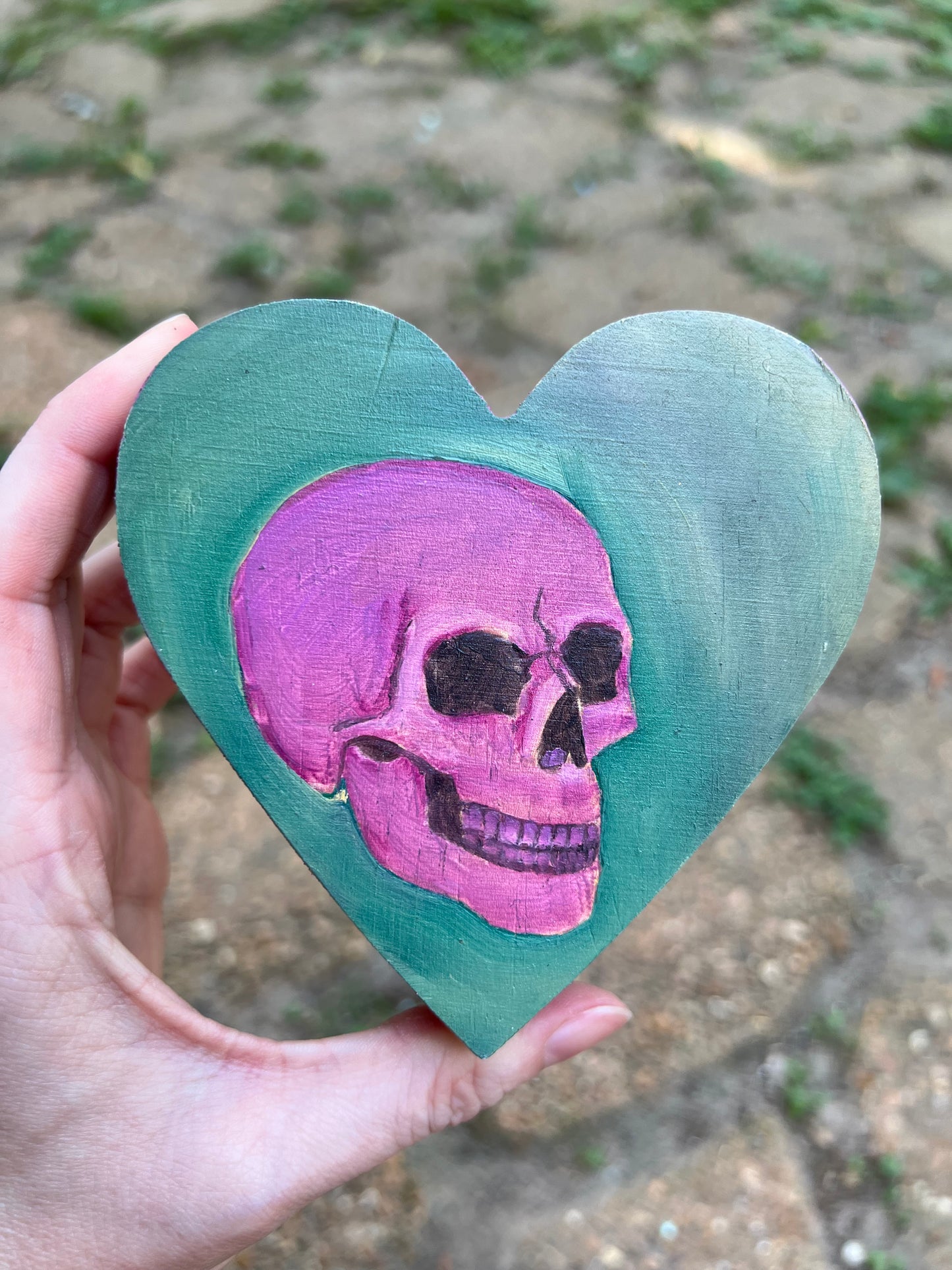 Pink Skull on Teal Heart
