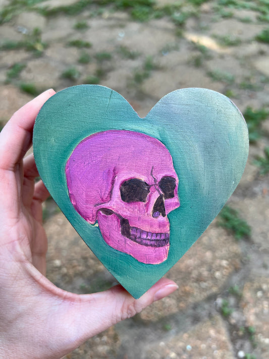 Pink Skull on Teal Heart