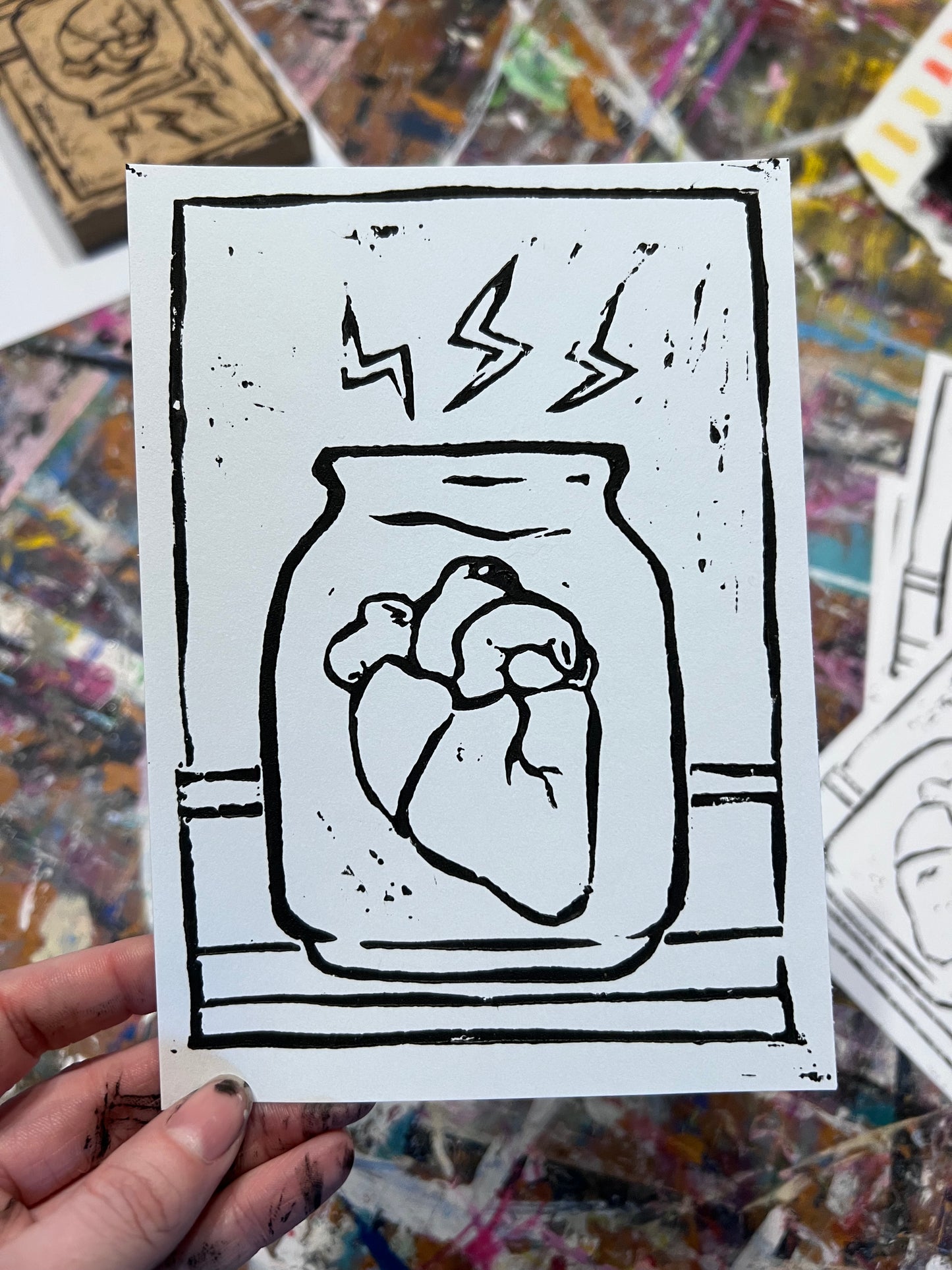 Heart In A Jar (block print)