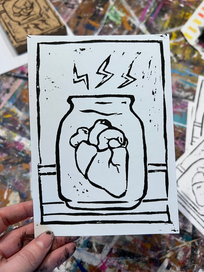 Heart In A Jar (block print)