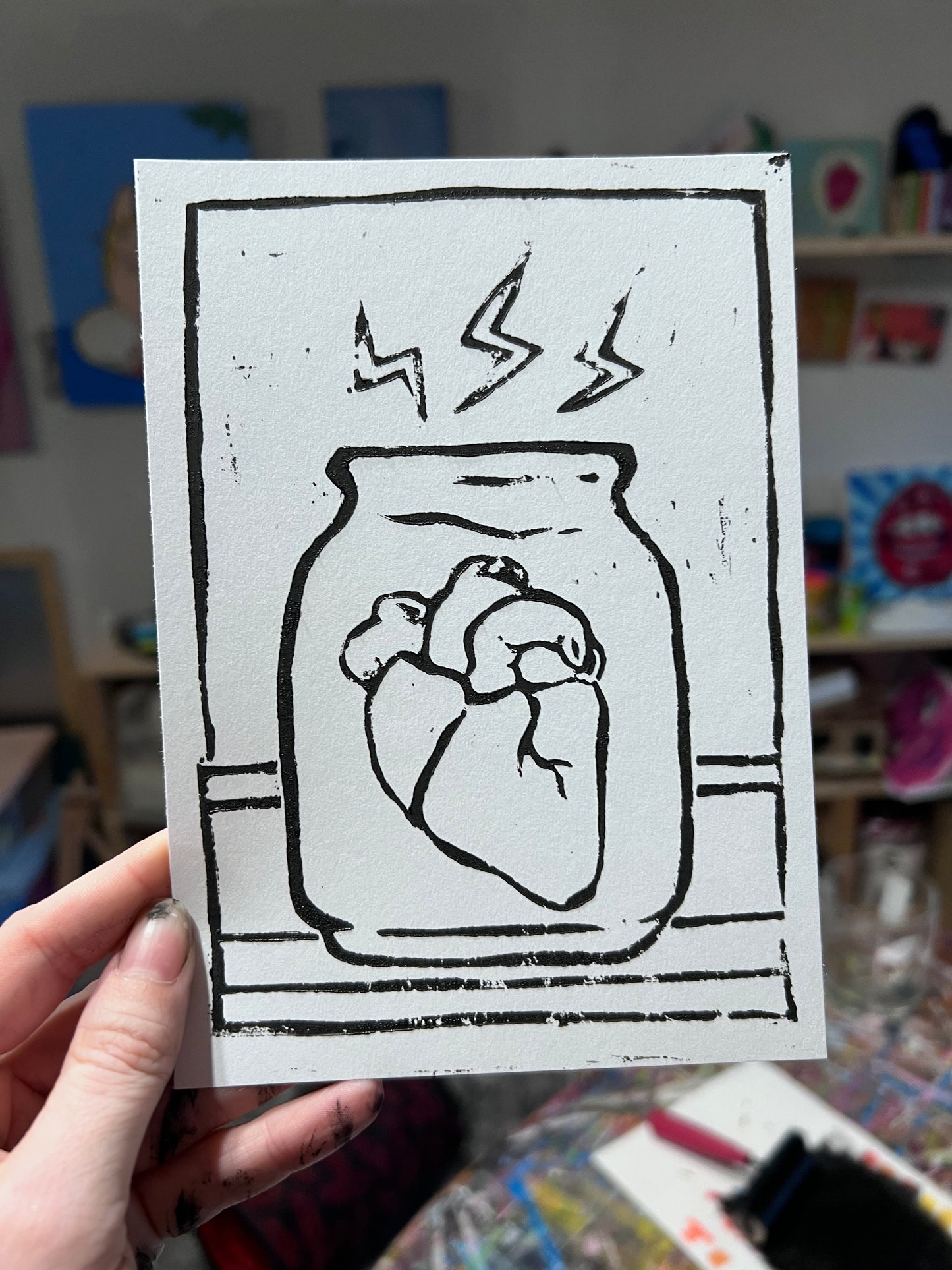 Heart In A Jar (block print)