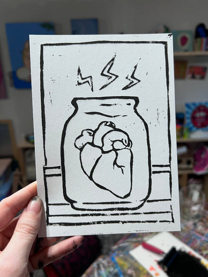 Heart In A Jar (block print)