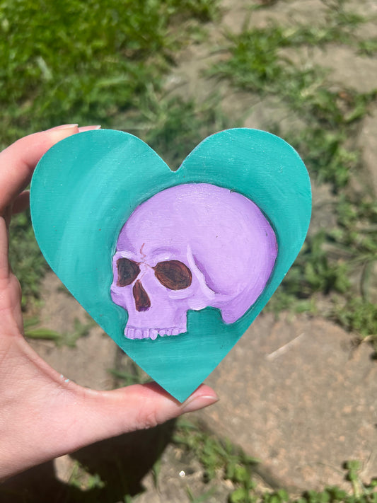 Lavender Skull on Teal Heart