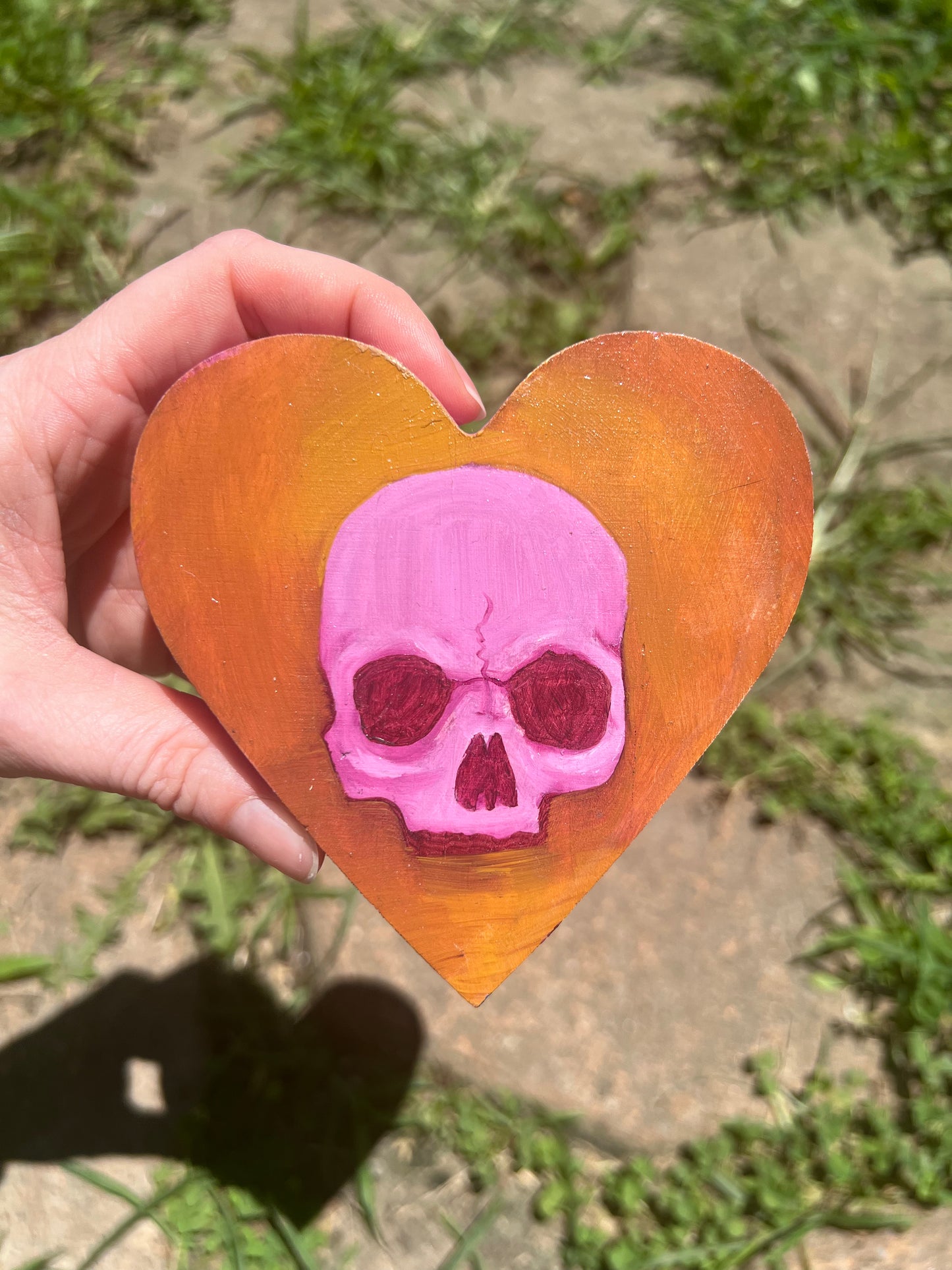 Pink Skull on Orange Heart