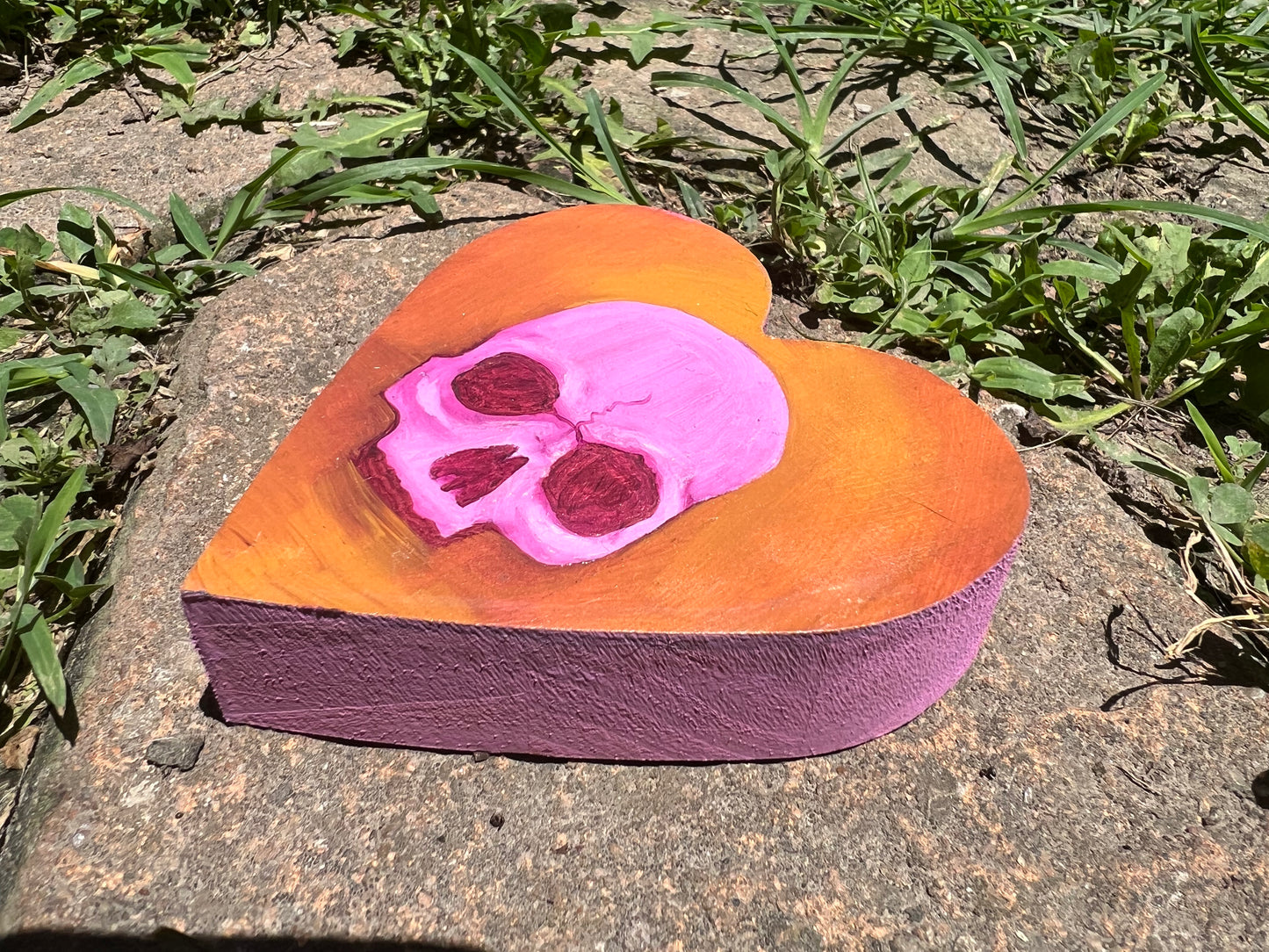 Pink Skull on Orange Heart