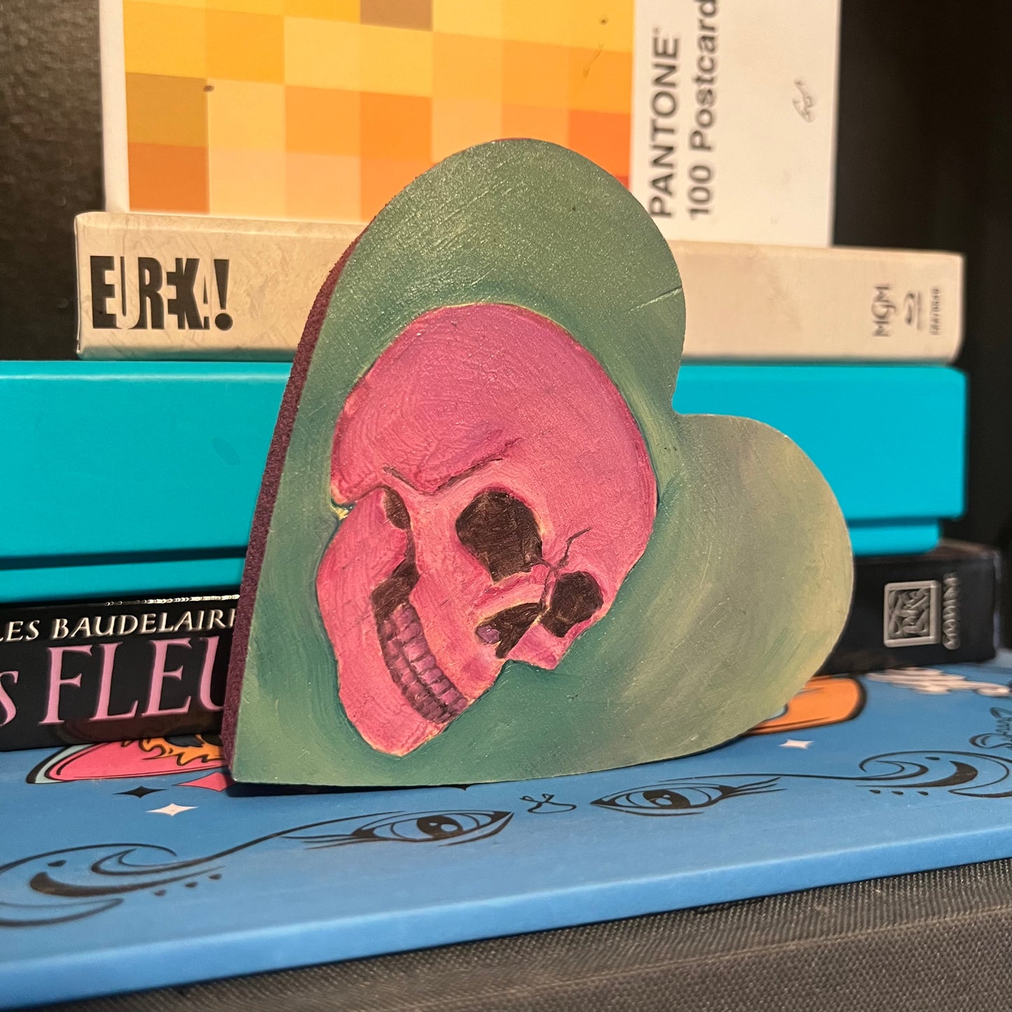 Pink Skull on Teal Heart