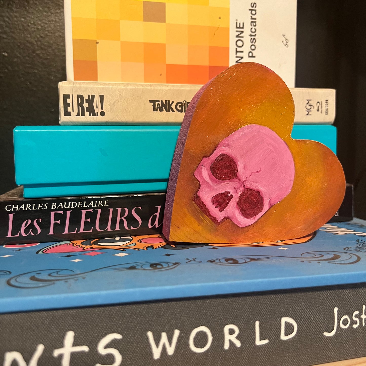 Pink Skull on Orange Heart