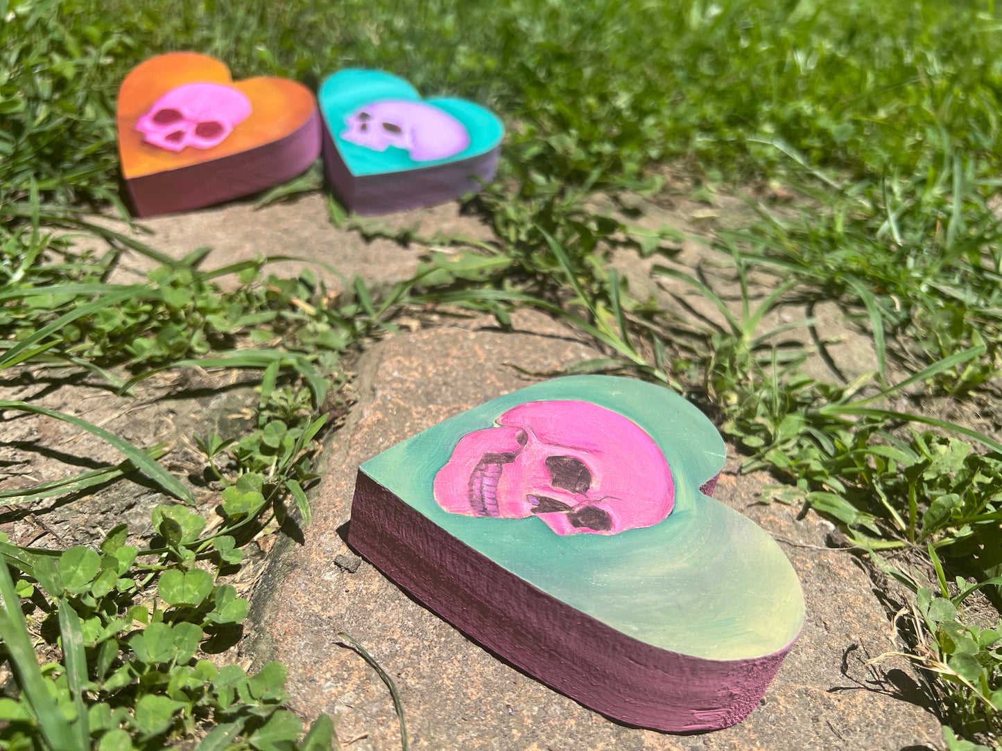 Pink Skull on Teal Heart