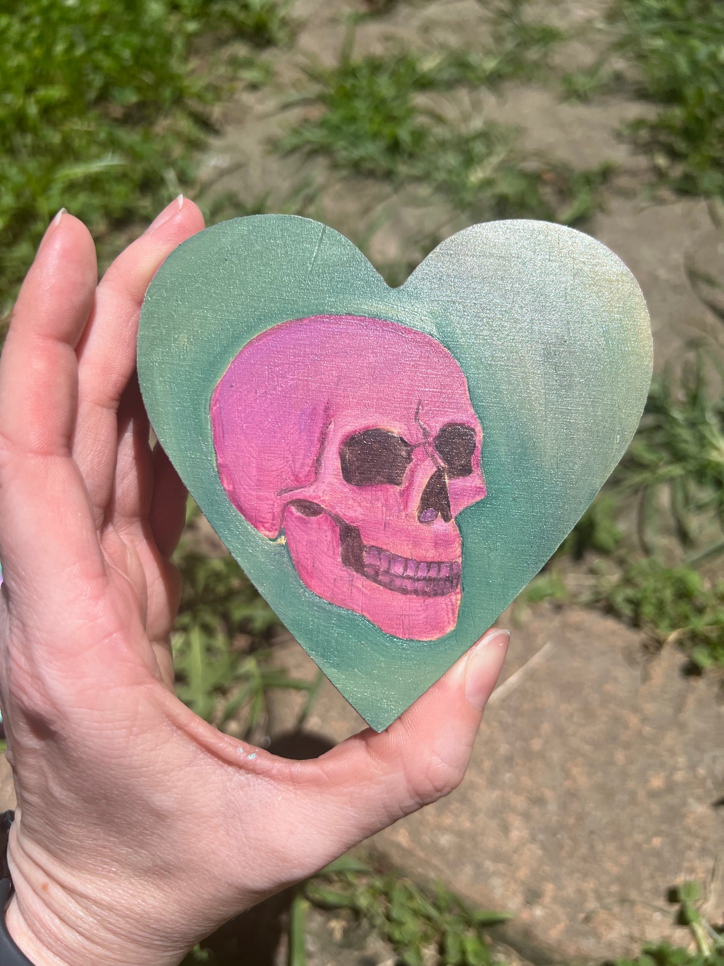 Pink Skull on Teal Heart