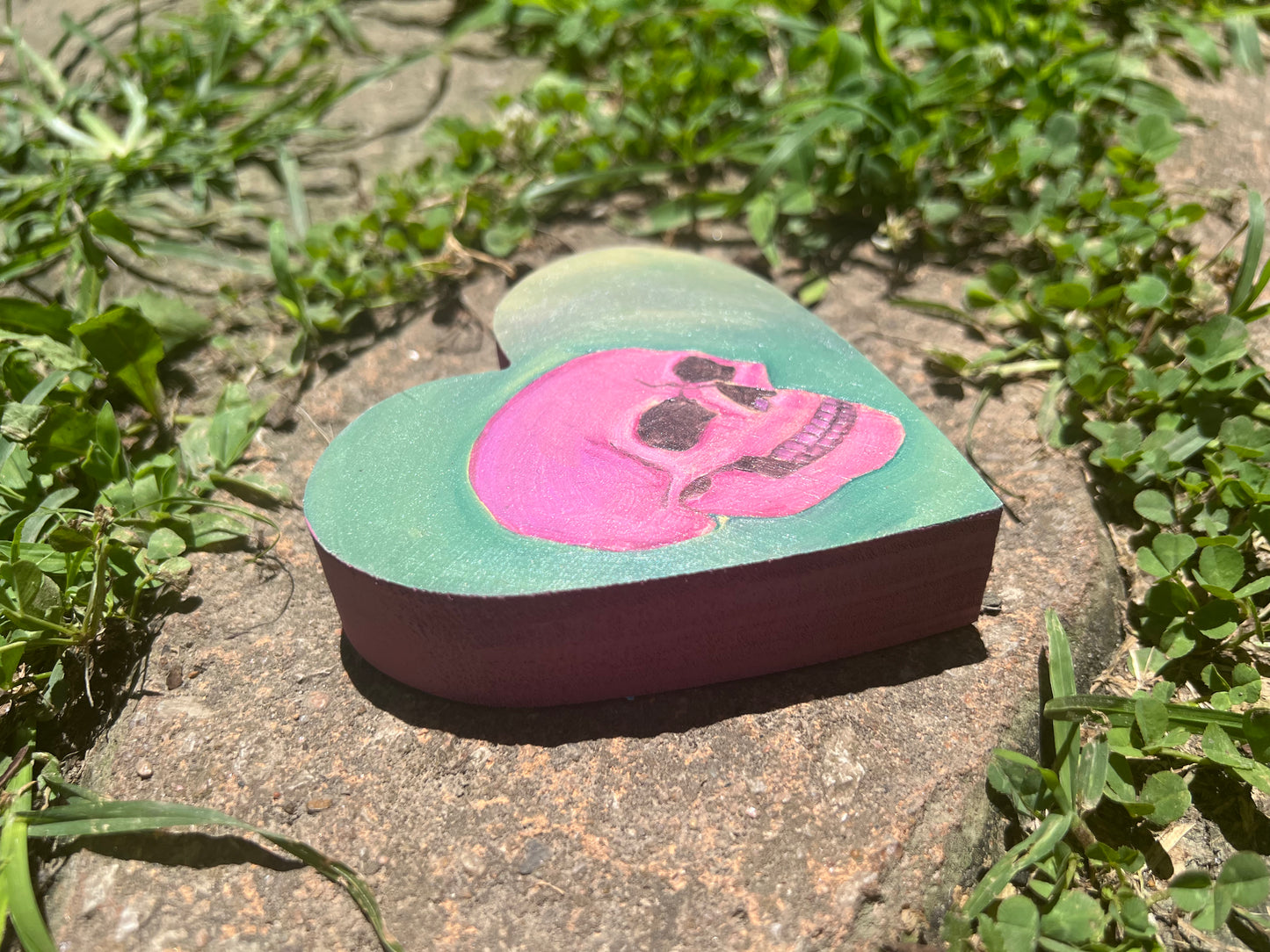 Pink Skull on Teal Heart