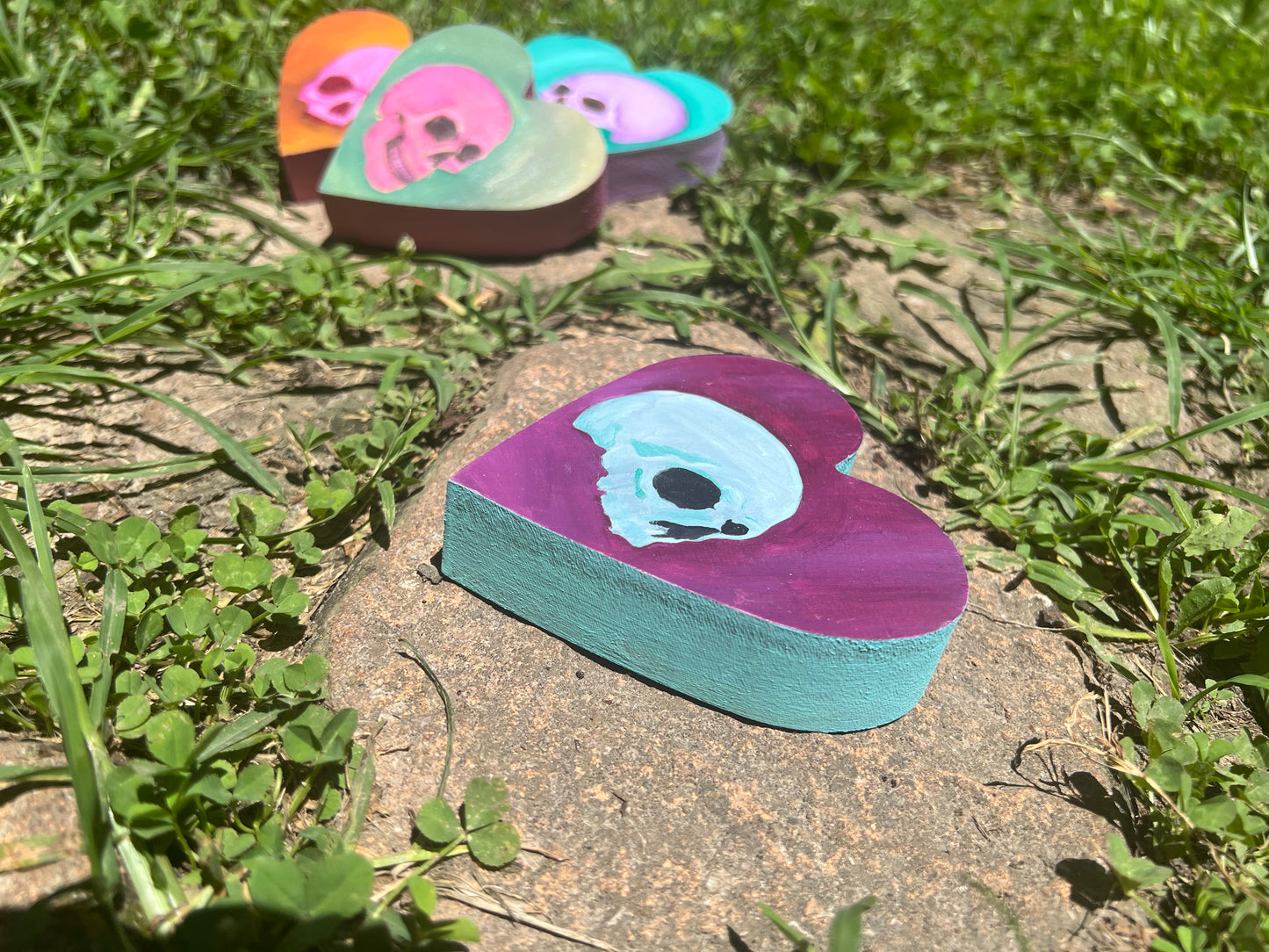 Sky Blue Skull on Purple Heart